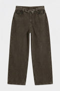 Painted Denim Trousers with Fold-Out Belt Detail Khaki