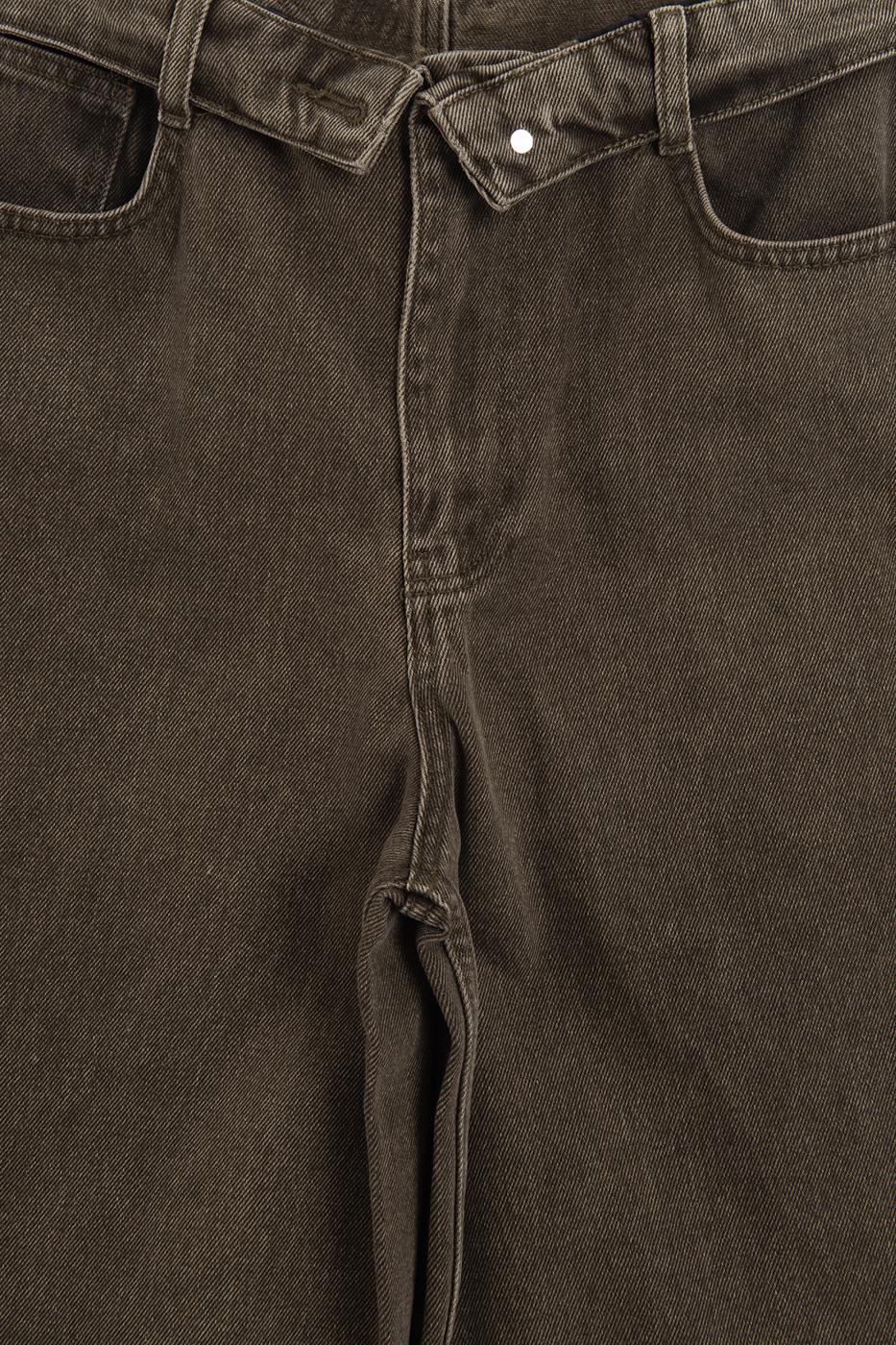 Painted Denim Trousers with Fold-Out Belt Detail Khaki