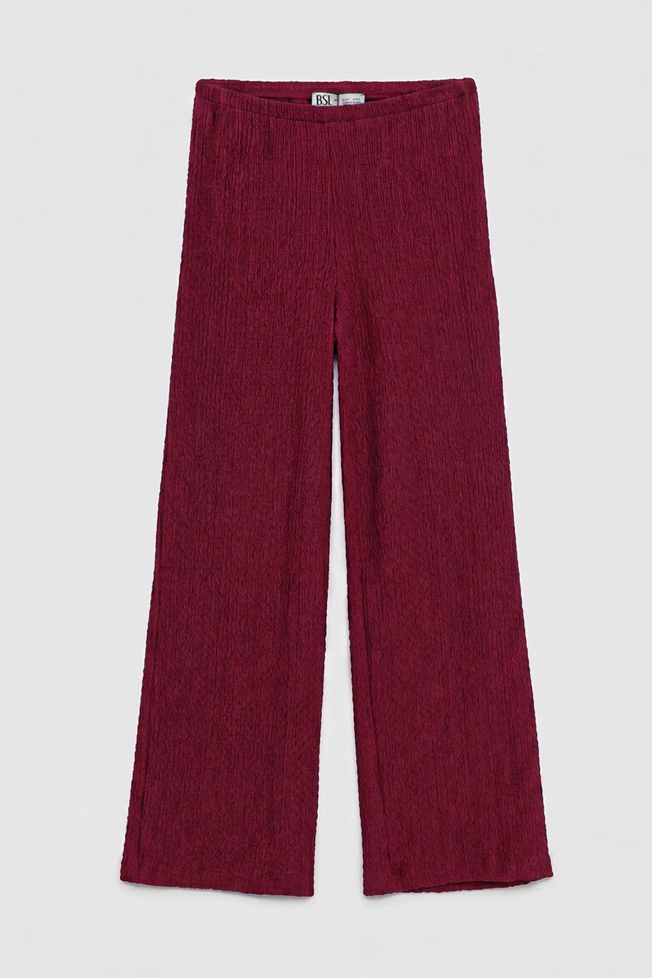 Textured Wide-Leg Pants Burgundy