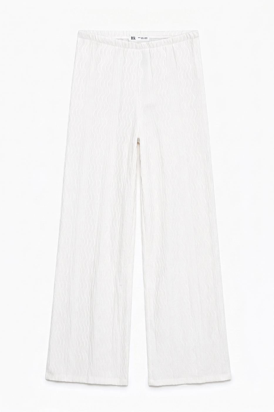 Textured Wide-Leg Pants Ecru