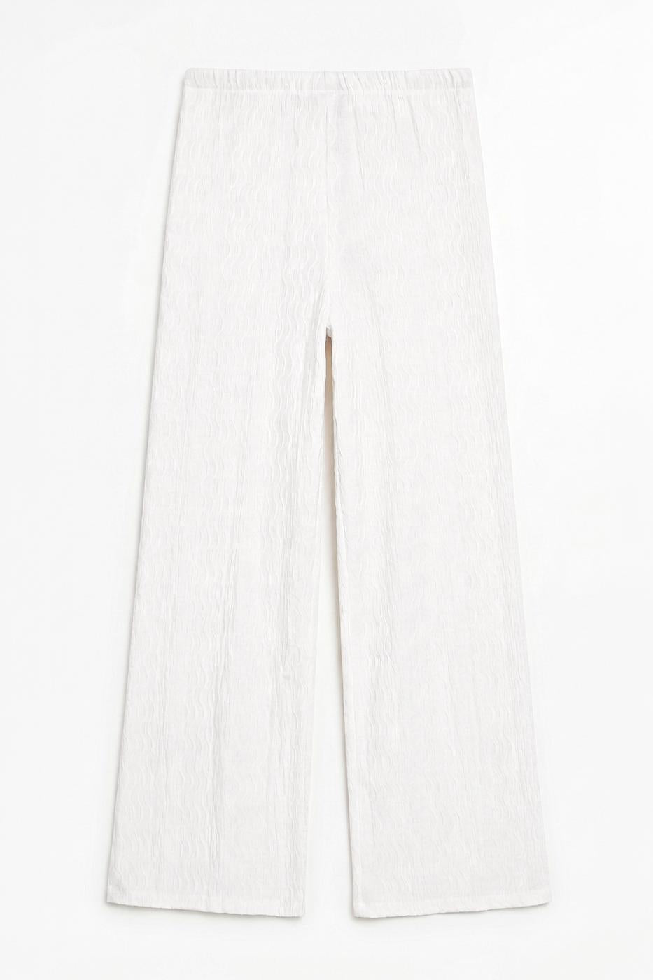 Textured Wide-Leg Pants Ecru