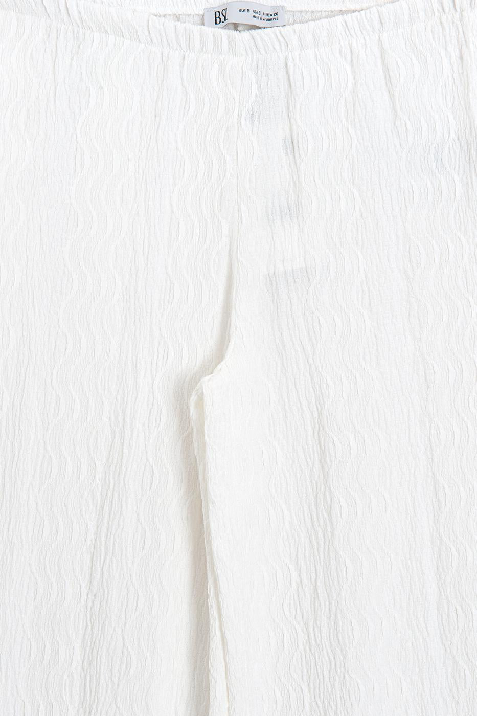 Textured Wide-Leg Pants Ecru