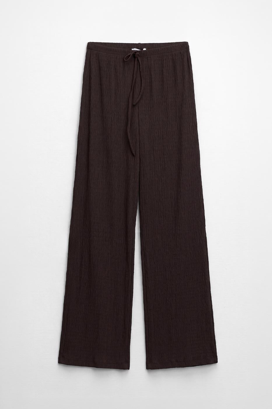 Textured Gathered Wide-Leg Trousers Brown