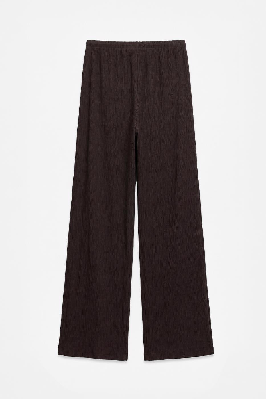 Textured Gathered Wide-Leg Trousers Brown