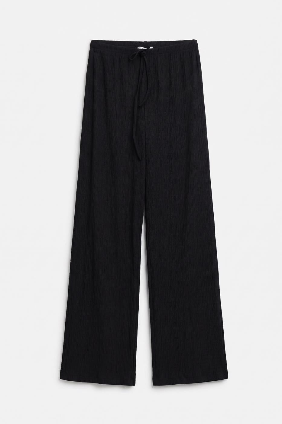 Textured Gathered Wide-Leg Trousers Black