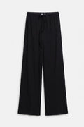Textured Gathered Wide-Leg Trousers Black
