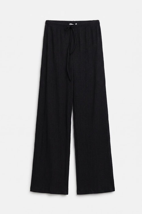Textured Gathered Wide-Leg Trousers Black