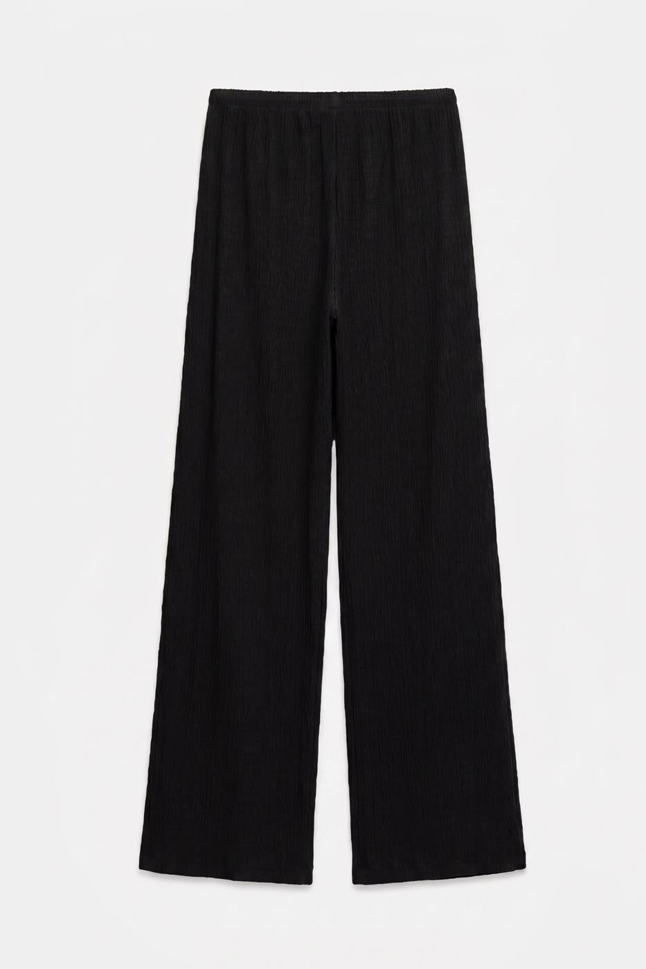 Textured Gathered Wide-Leg Trousers Black