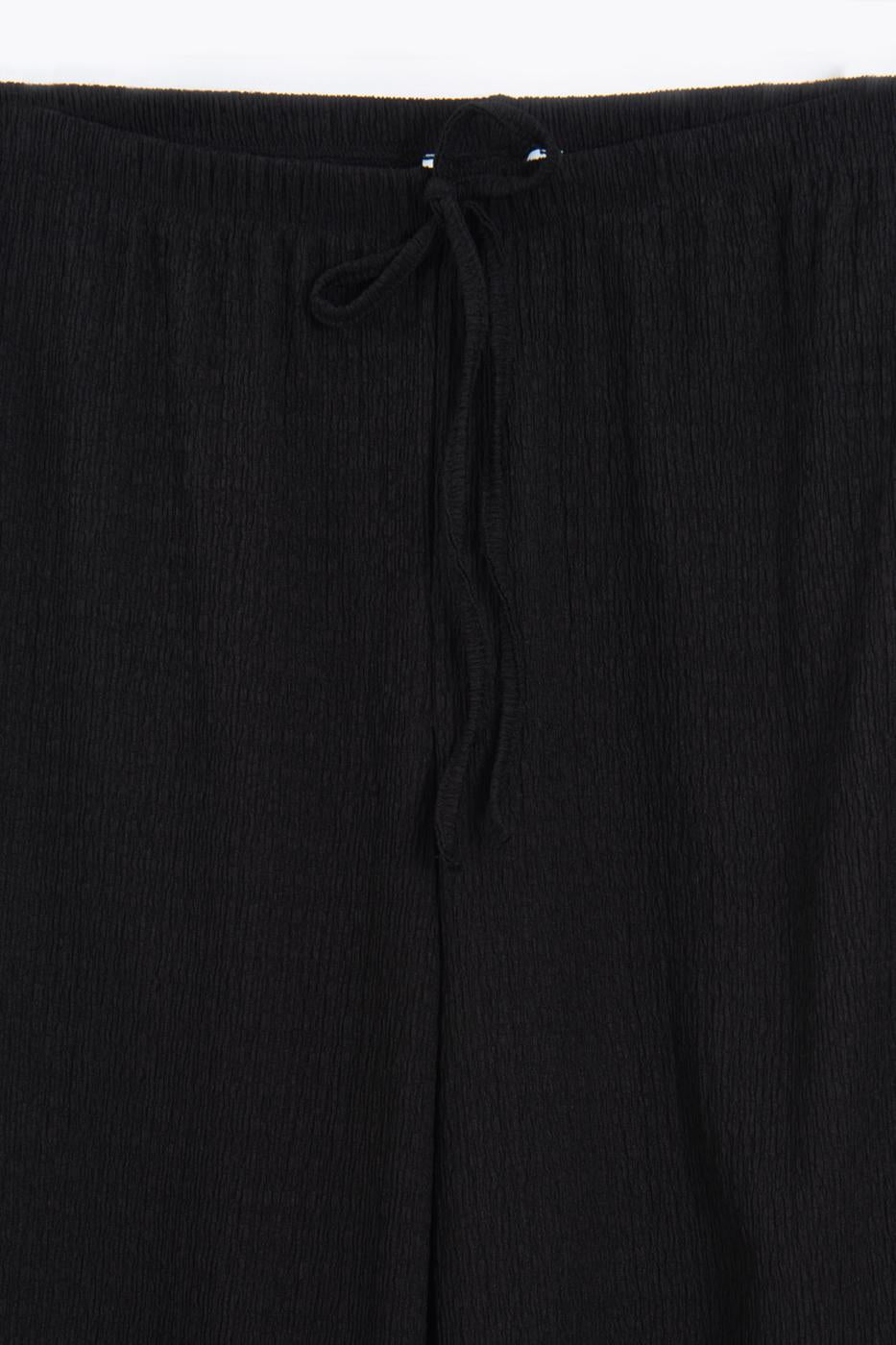 Textured Gathered Wide-Leg Trousers Black