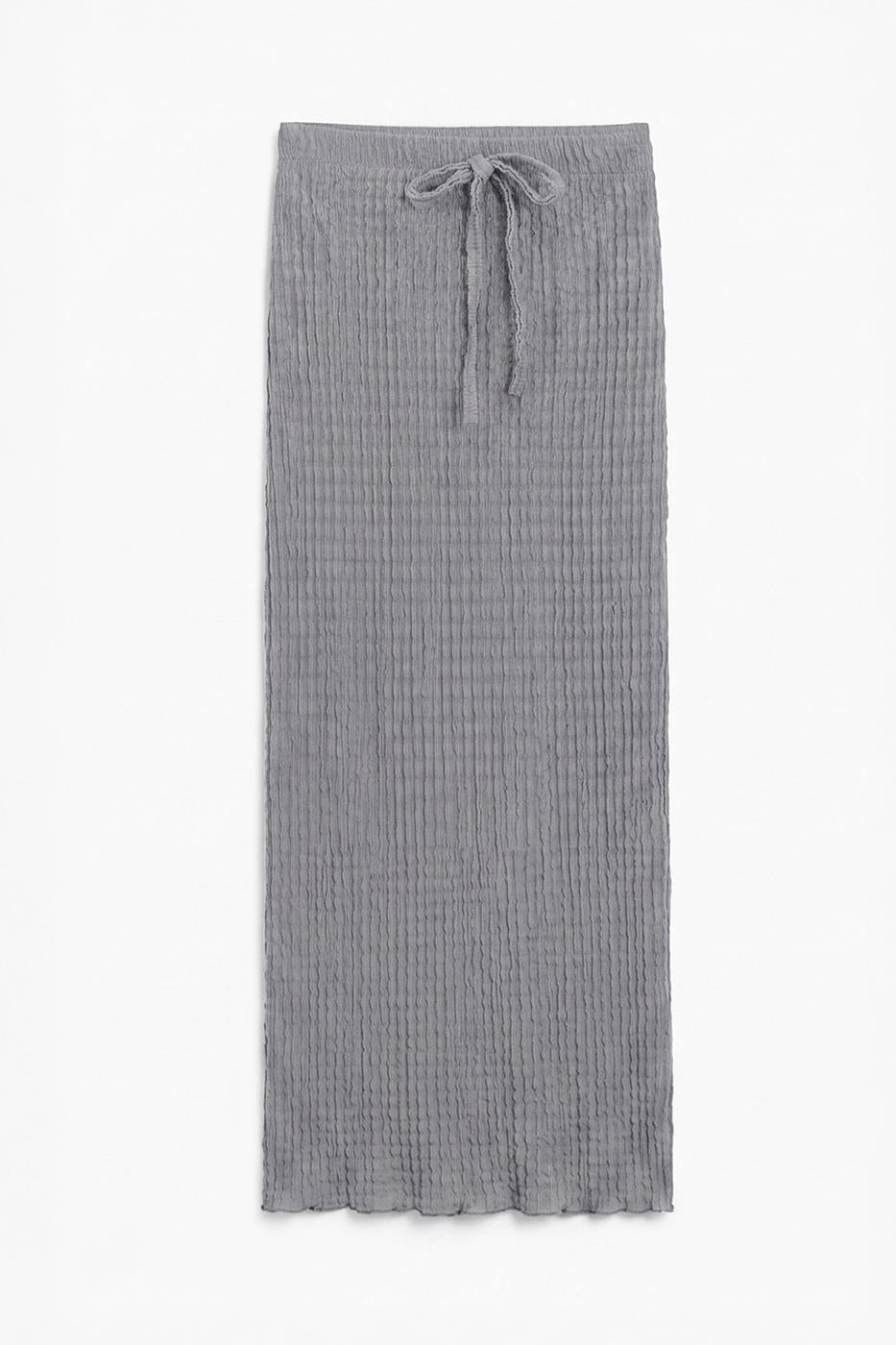 Textured Slim-Fitting Midi Skirt Grey