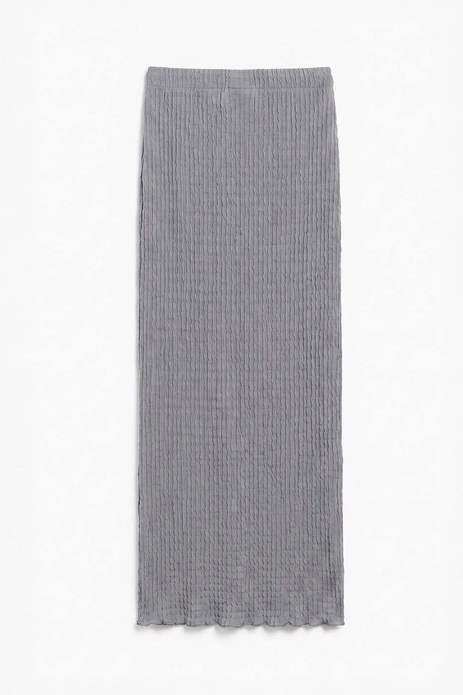 Textured Slim-Fitting Midi Skirt Grey