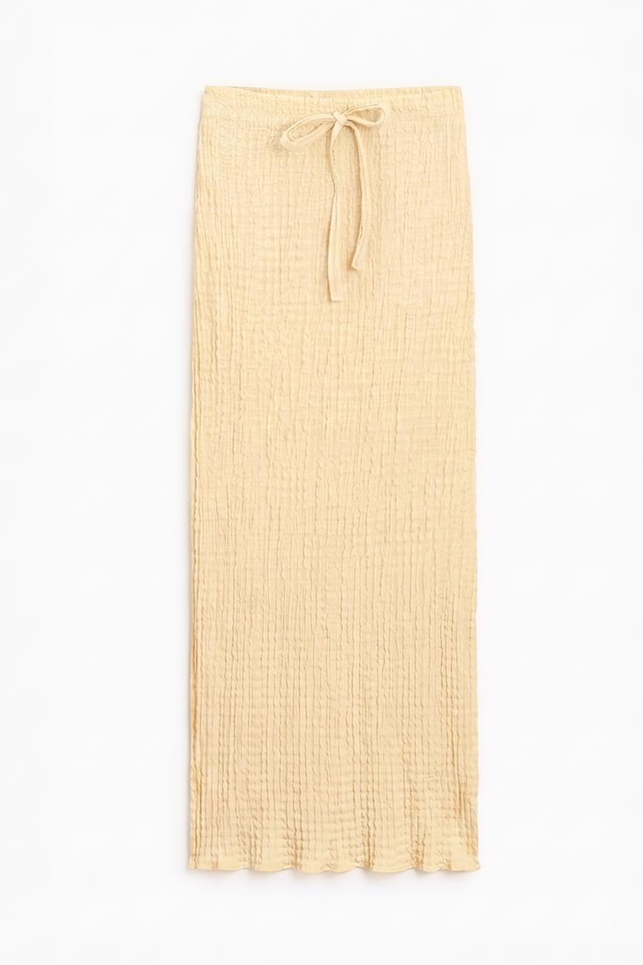 Textured Slim-Fitting Midi Skirt Yellow