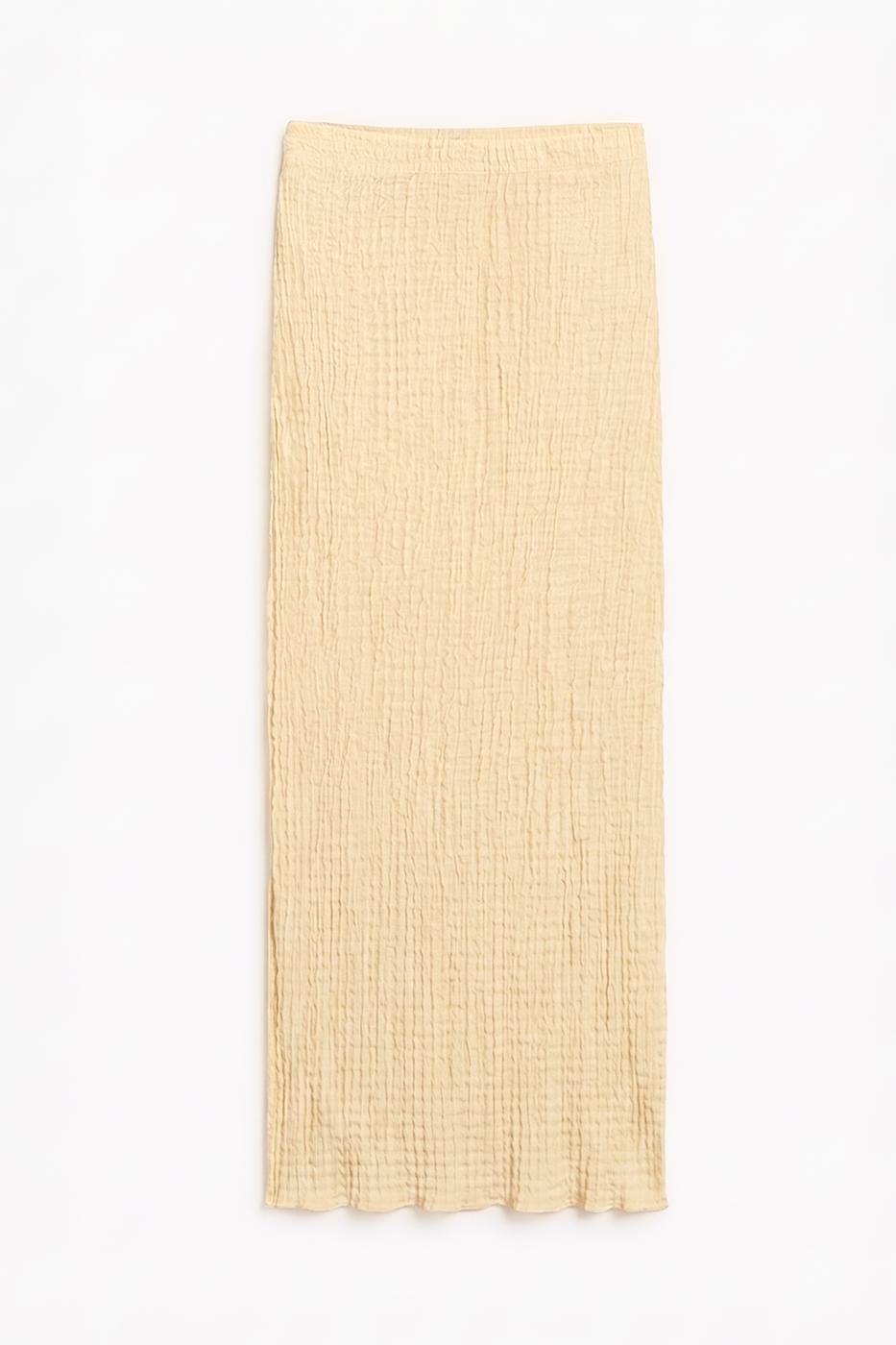 Textured Slim-Fitting Midi Skirt Yellow