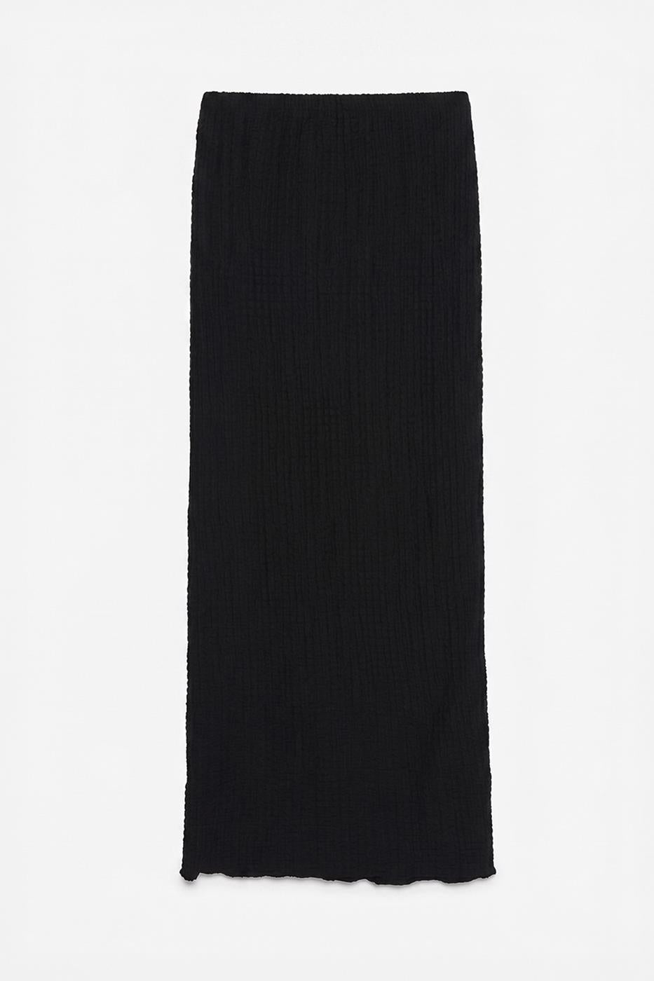 Textured Slim-Fitting Midi Skirt Black
