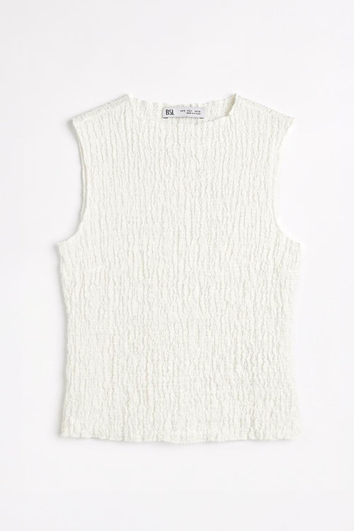 Textured High Neck Slim Top White
