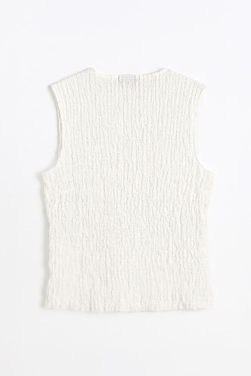 Textured High Neck Slim Top White