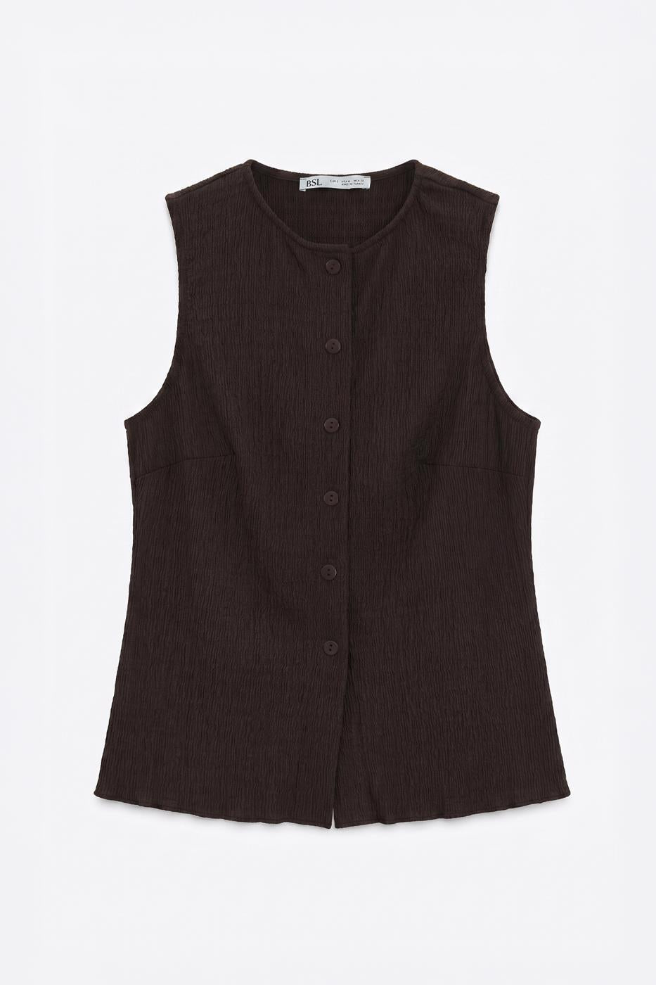 Textured Buttoned Vest Brown