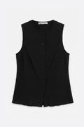 Textured Buttoned Vest Black