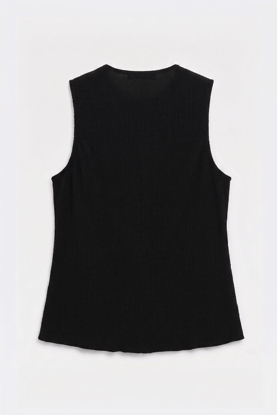 Textured Buttoned Vest Black