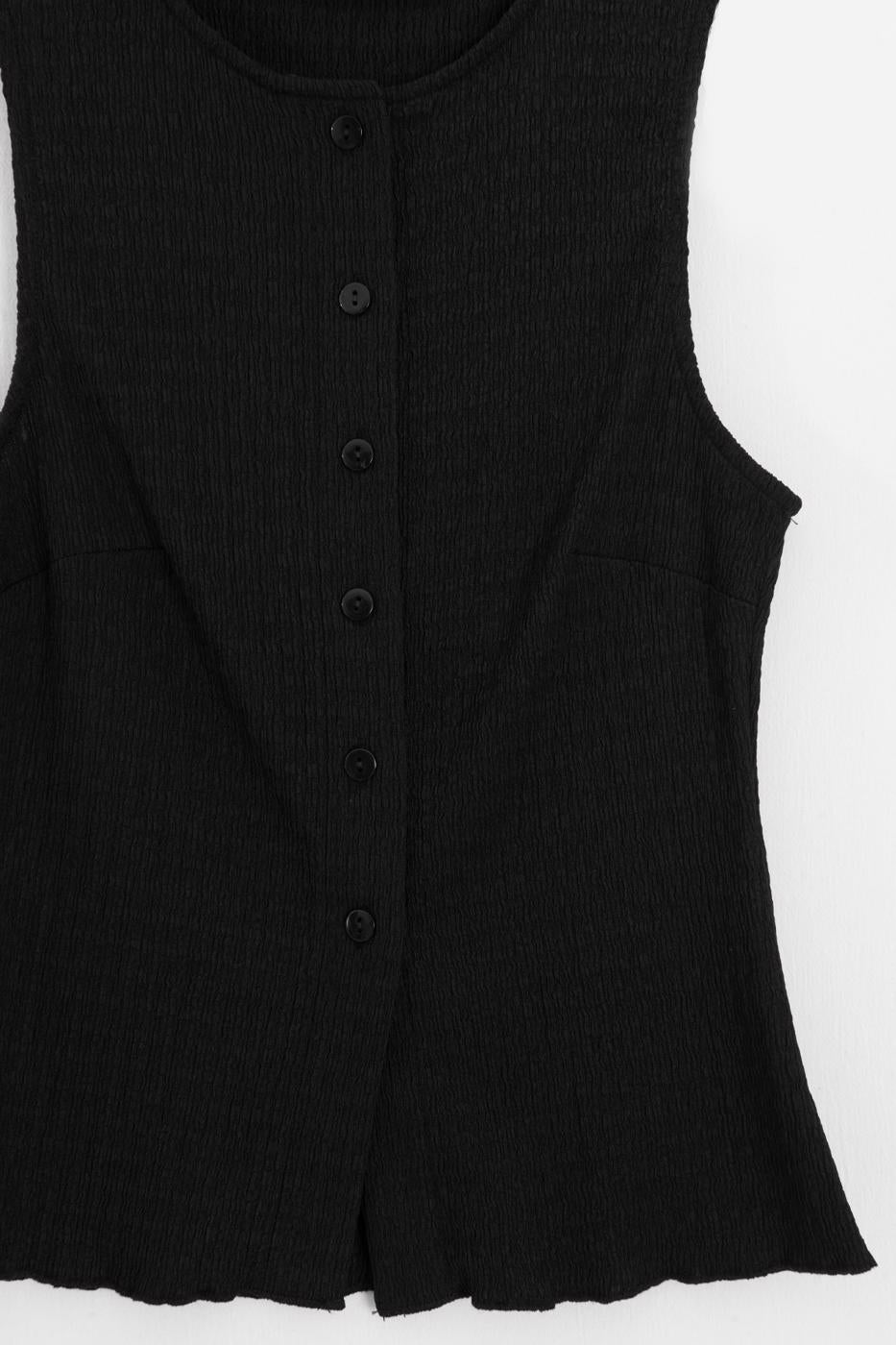 Textured Buttoned Vest Black
