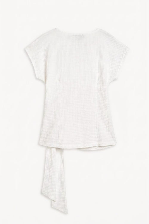 Textured Dropped Sleeve Tie-Up Blouse White