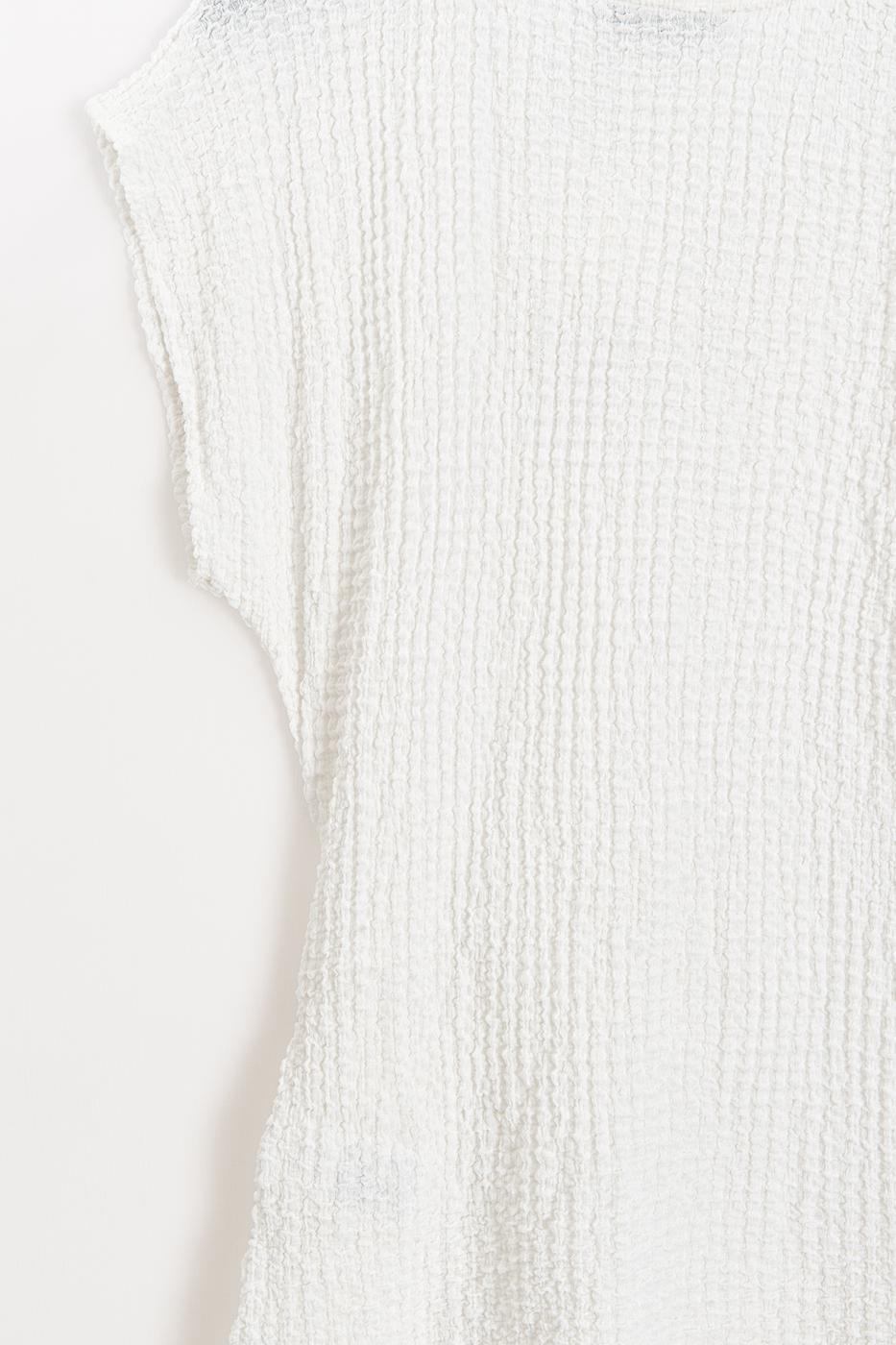 Textured Dropped Sleeve Tie-Up Blouse White