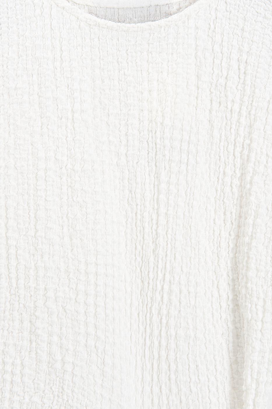 Textured Dropped Sleeve Tie-Up Blouse White
