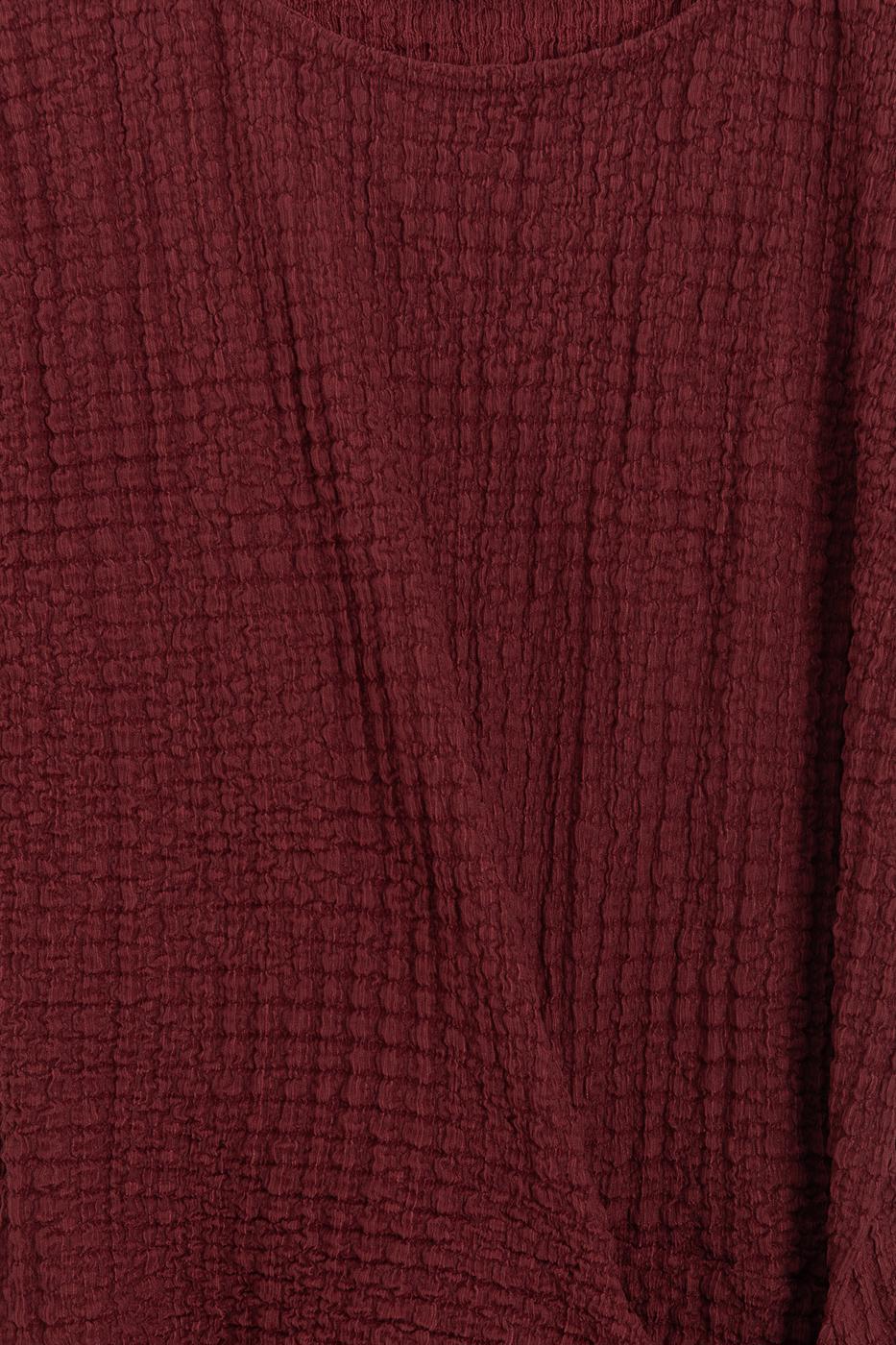 Textured Dropped Sleeve Tie-Up Blouse Burgundy