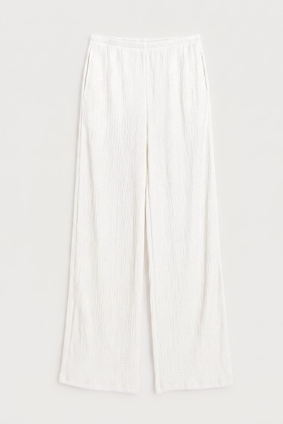 Textured Straight Cut Trousers White