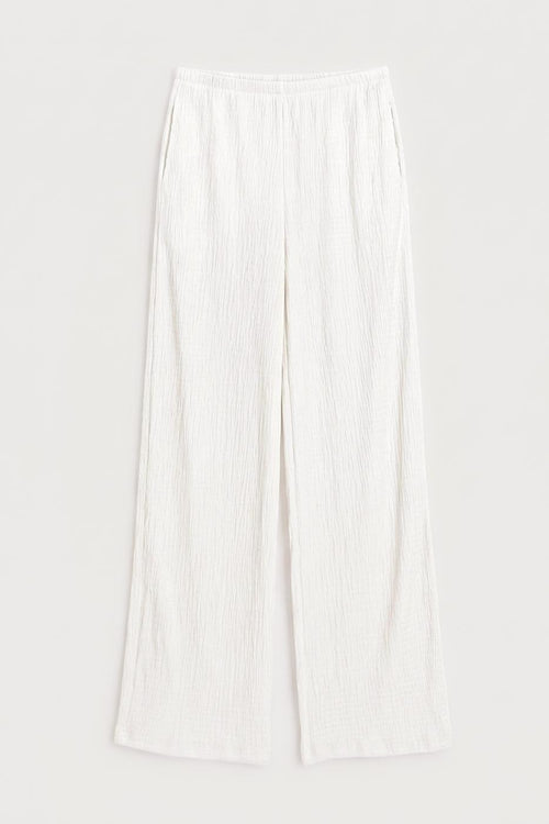 Textured Straight Cut Trousers White