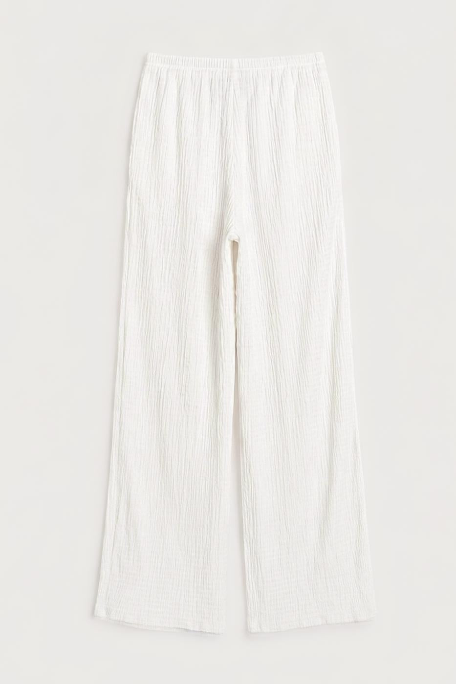 Textured Straight Cut Trousers White