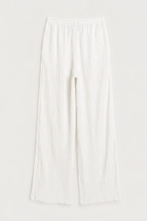 Textured Straight Cut Trousers White