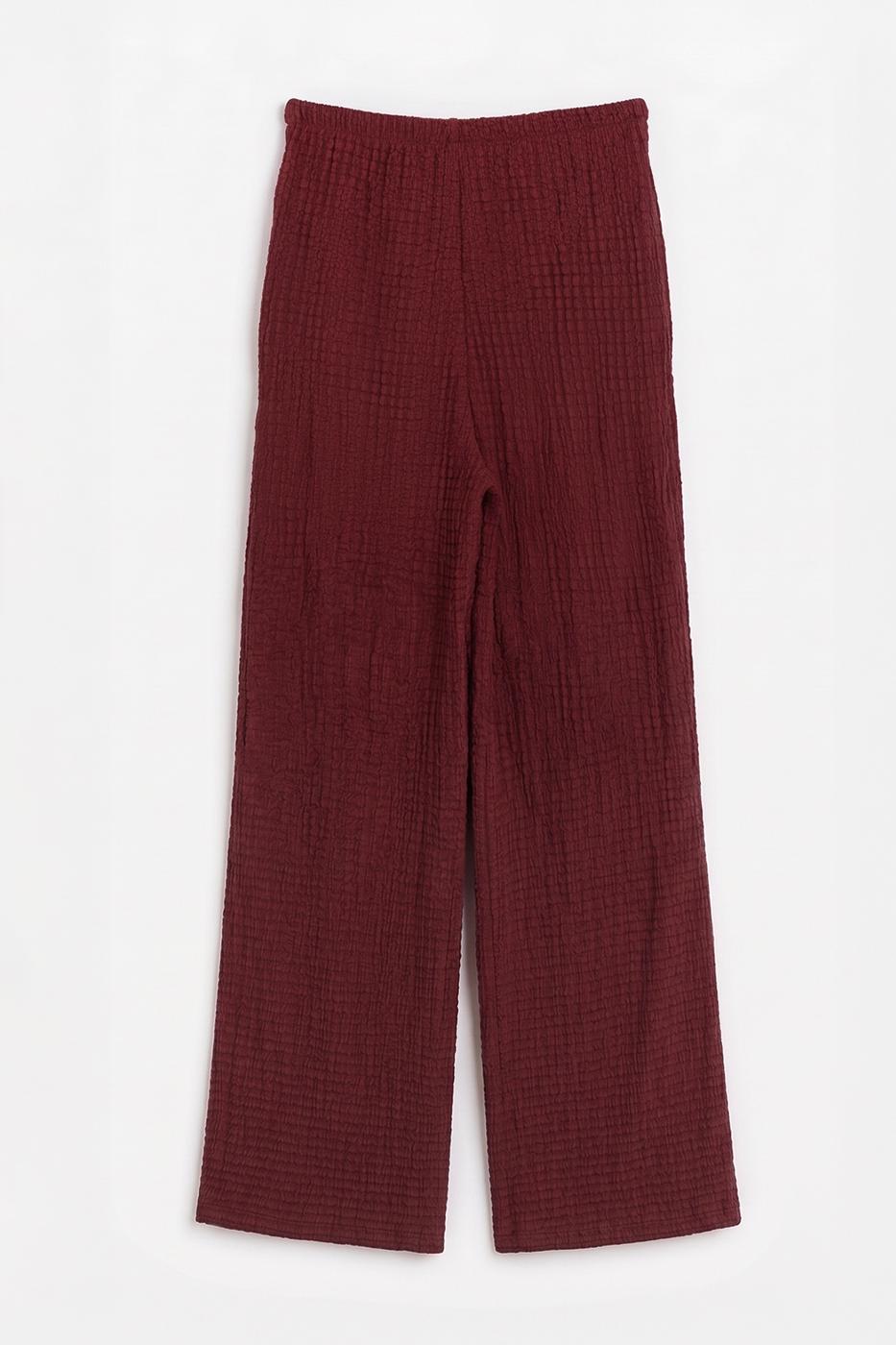 Textured Straight Cut Trousers Burgundy
