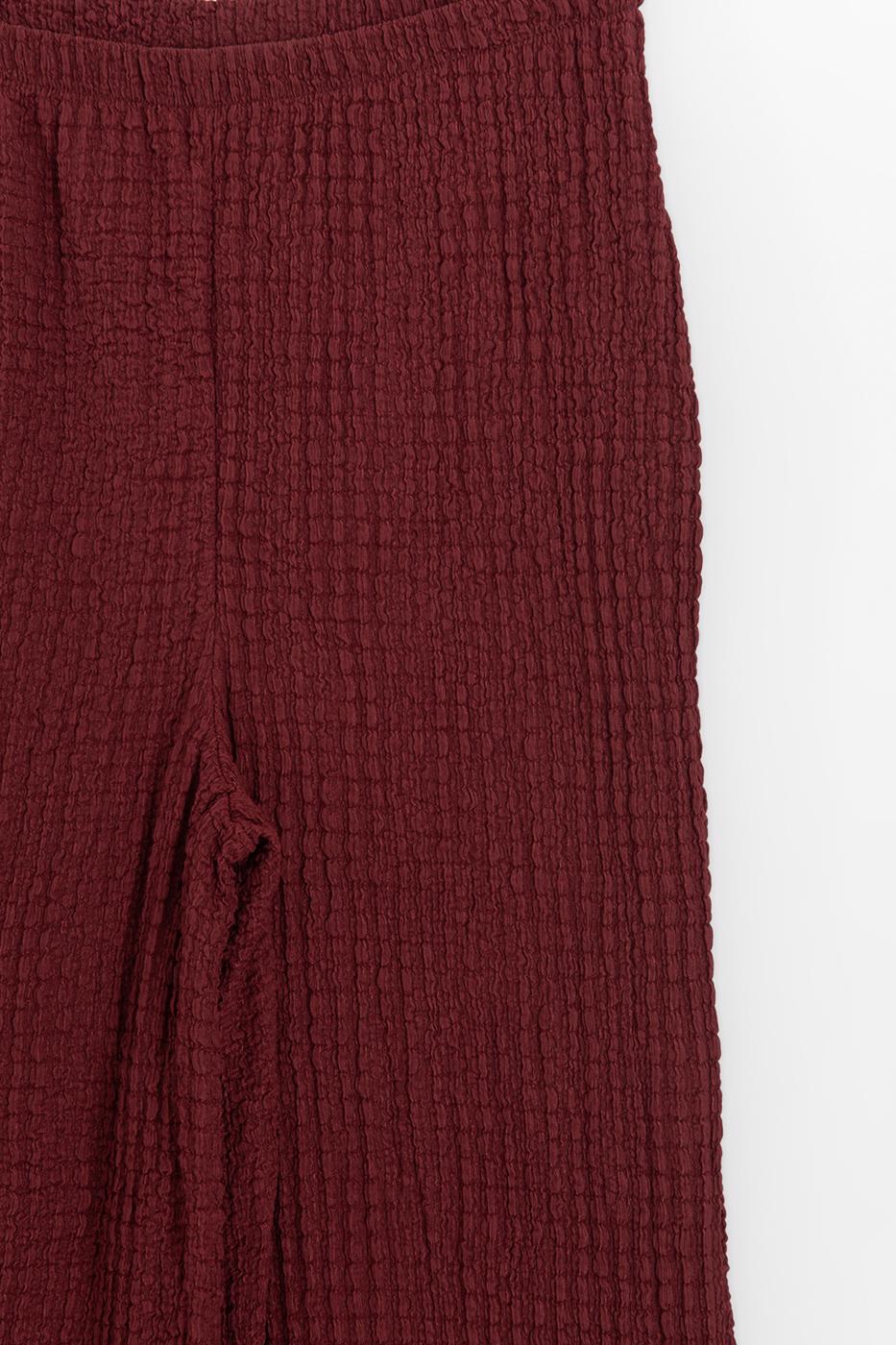 Textured Straight Cut Trousers Burgundy