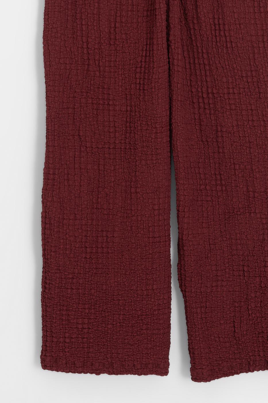 Textured Straight Cut Trousers Burgundy