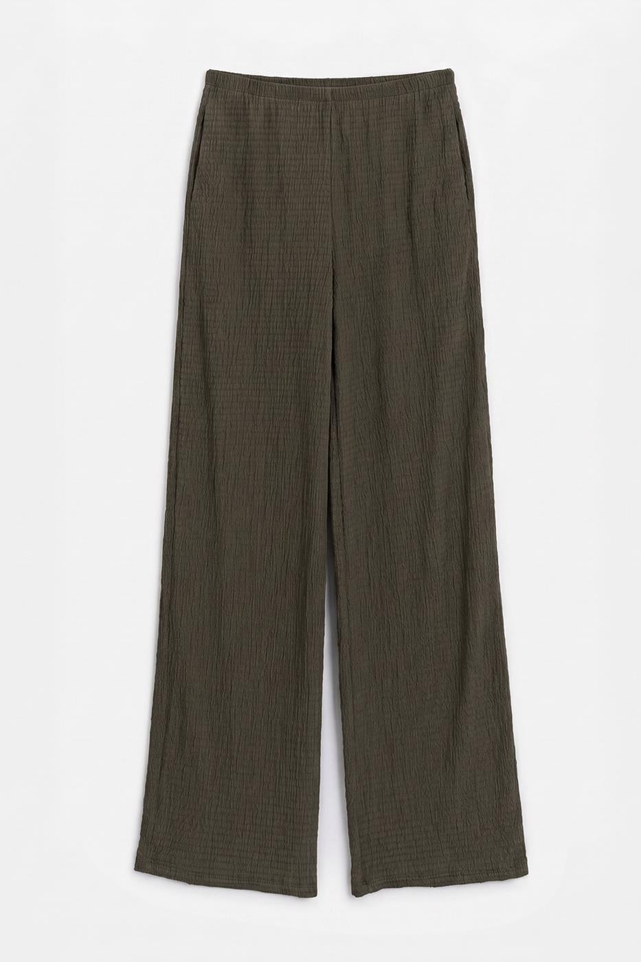 Textured Straight Cut Trousers Khaki
