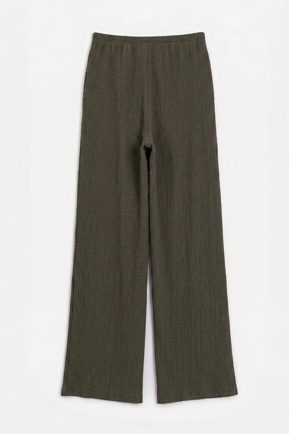 Textured Straight Cut Trousers Khaki