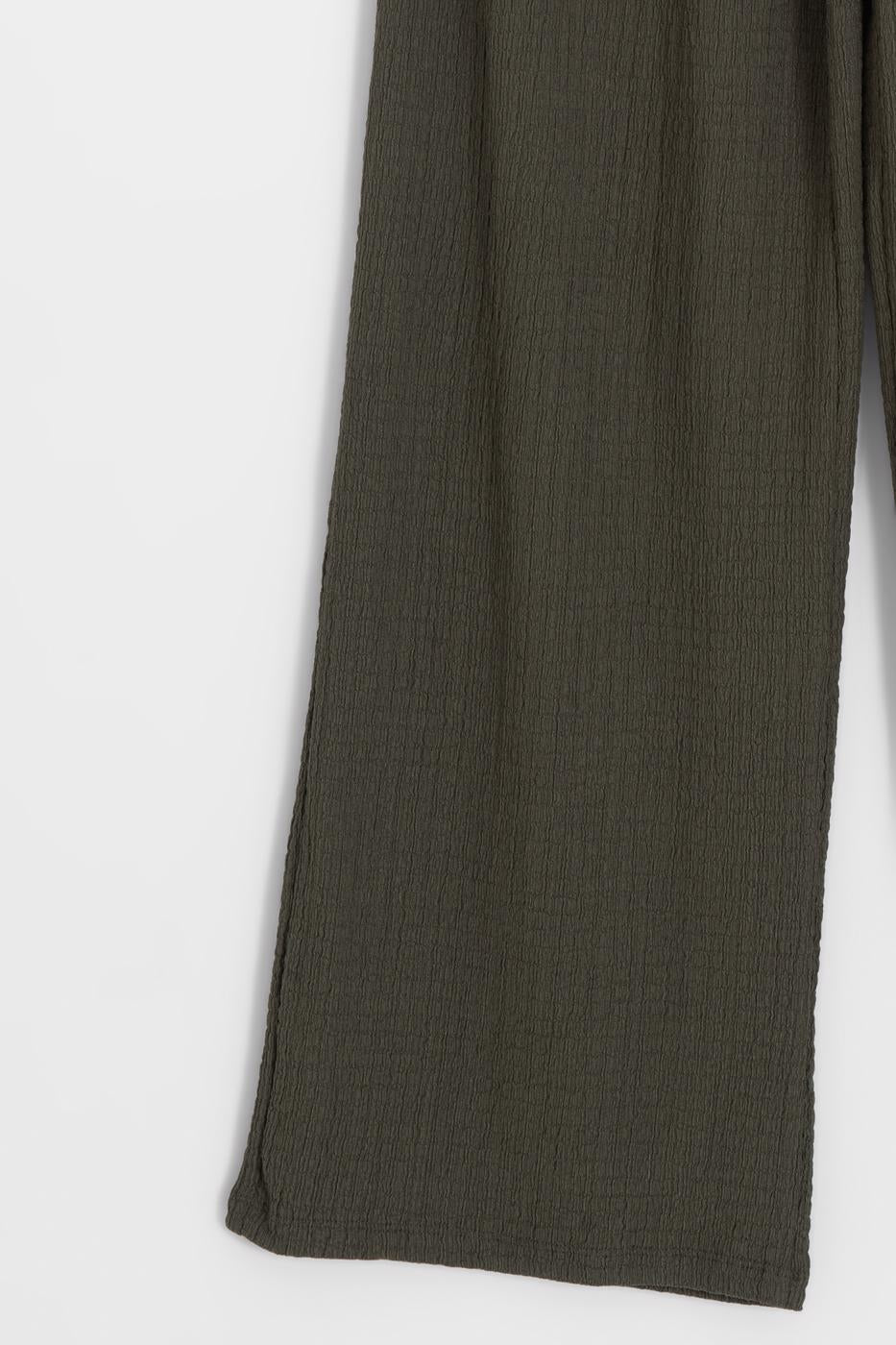 Textured Straight Cut Trousers Khaki