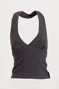 Textured Halter Neck Top Anthracite