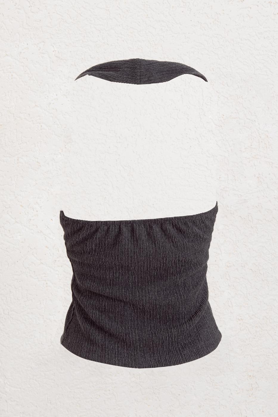 Textured Halter Neck Top Anthracite