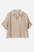 Draped Short-Sleeve Shirt Beige