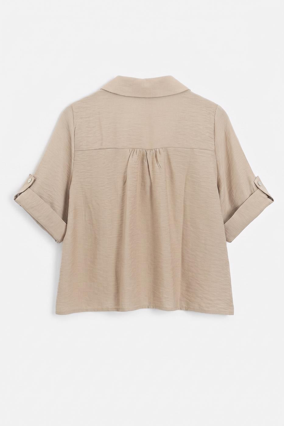 Draped Short-Sleeve Shirt Beige