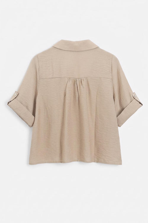 Draped Short-Sleeve Shirt Beige