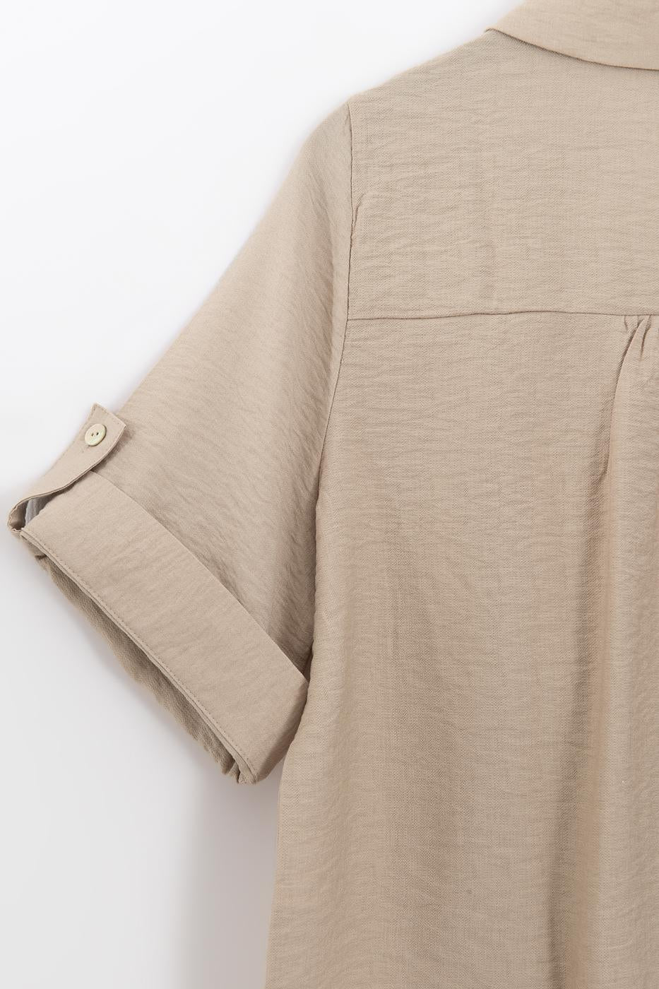 Draped Short-Sleeve Shirt Beige