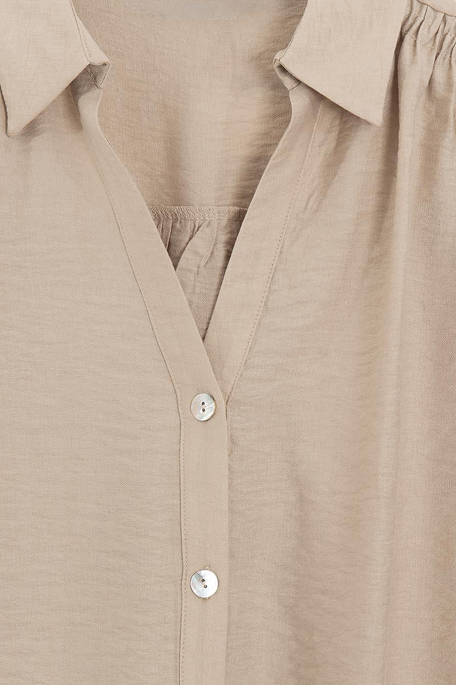 Draped Short-Sleeve Shirt Beige