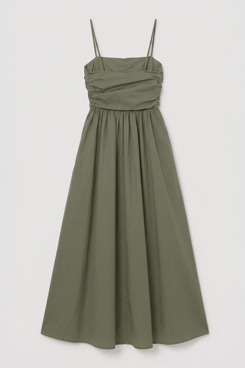 Draped Strappy 100% Cotton Midi Dress Khaki