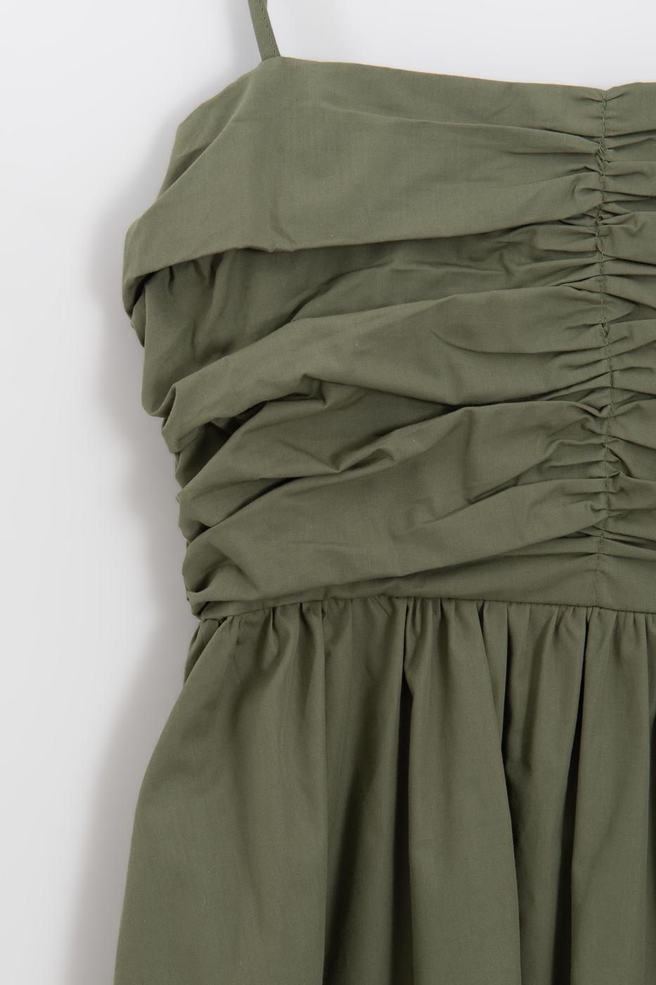 Draped Strappy 100% Cotton Midi Dress Khaki