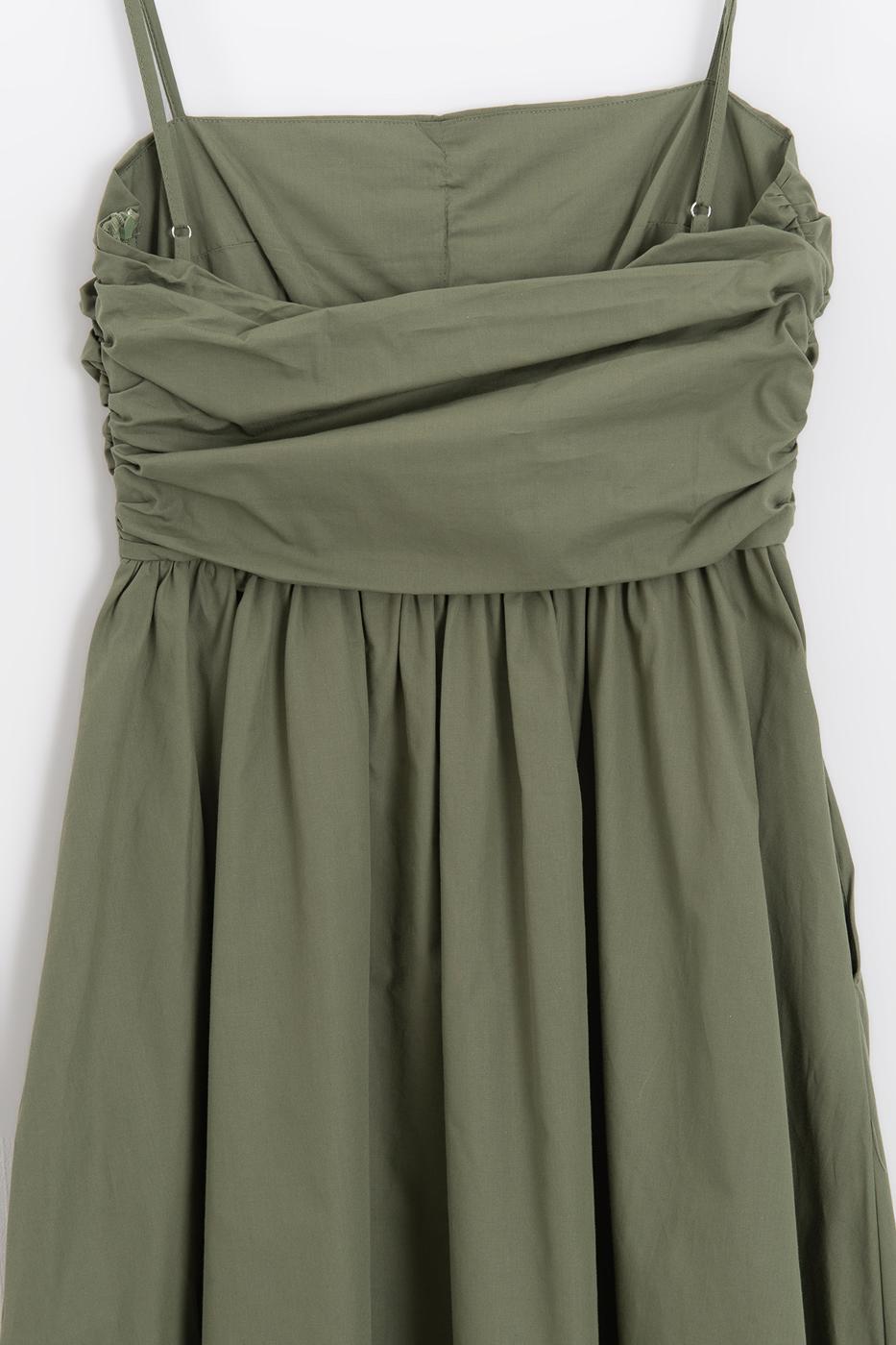 Draped Strappy 100% Cotton Midi Dress Khaki