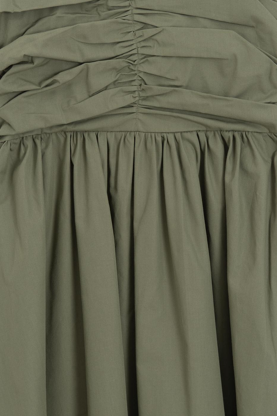 Draped Strappy 100% Cotton Midi Dress Khaki