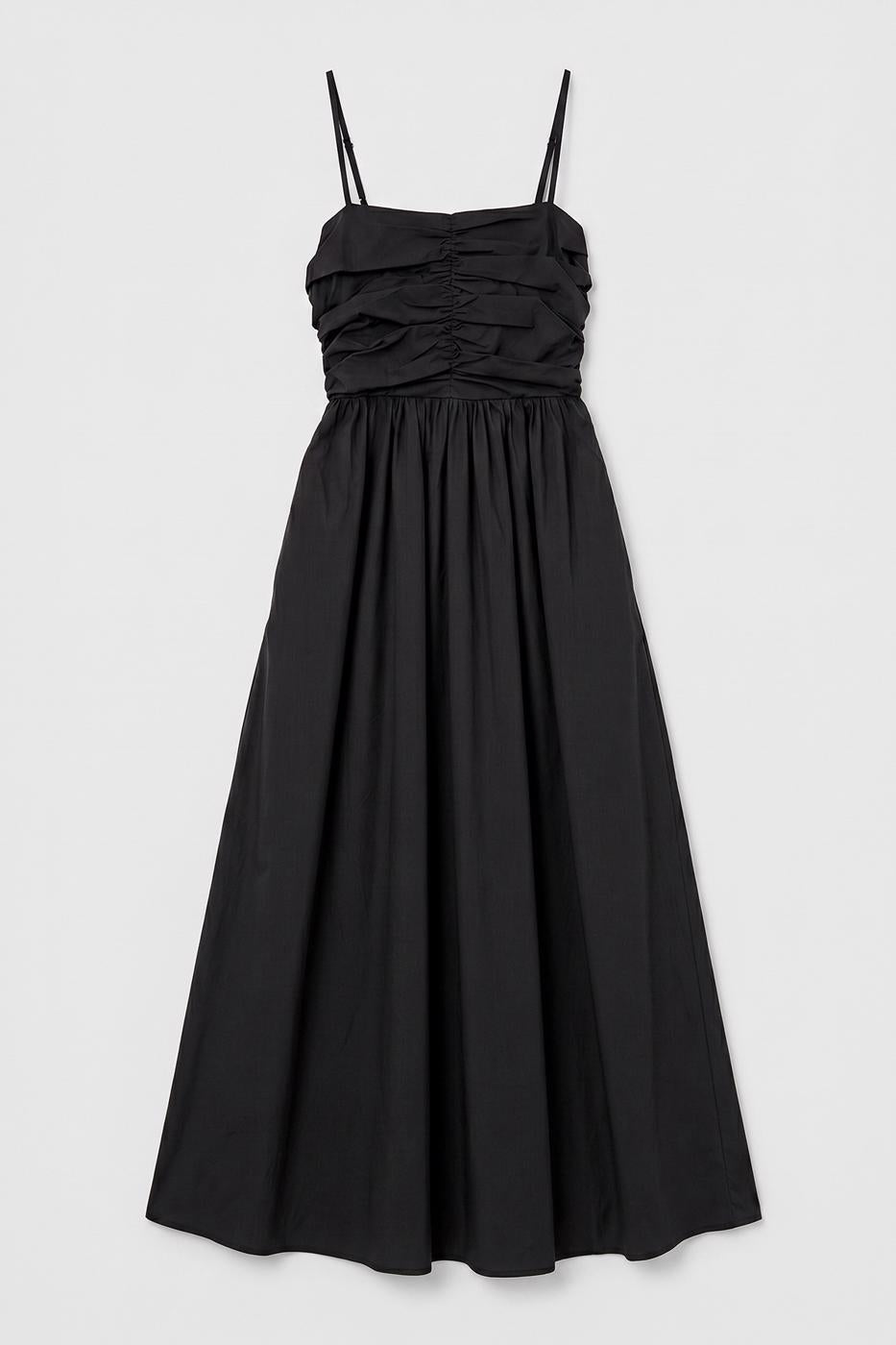 Draped Strappy 100% Cotton Midi Dress Black